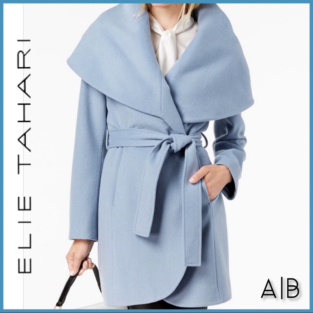 💙 TAHARI Marla Belted Wool Wrap Coat